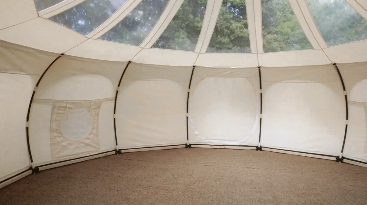 Luxury tent interior large format with forest view