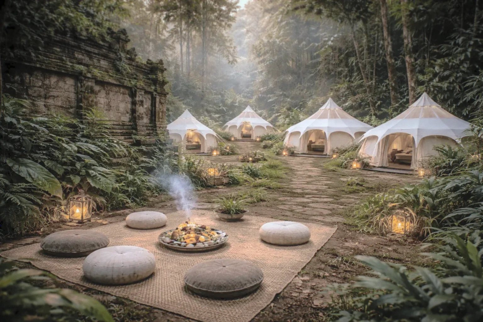 Ceremonial Balinese glamping retreat in sacred jungle