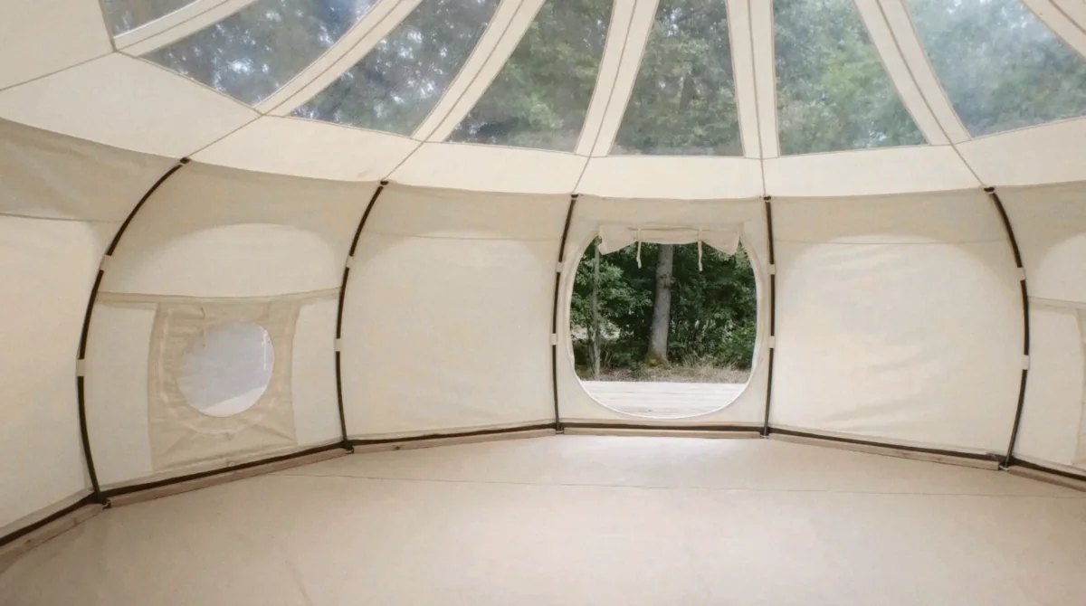 Luxury dome tent interior open canvas configuration