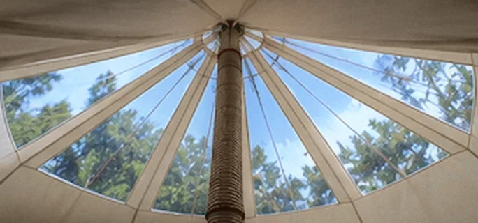 View from the treatment bed up through the panoramic roof windows